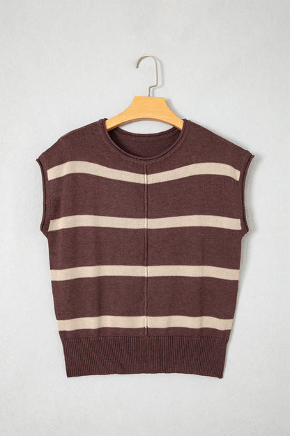 Plus Size Stripe Short Sleeve Sweater Knit Top