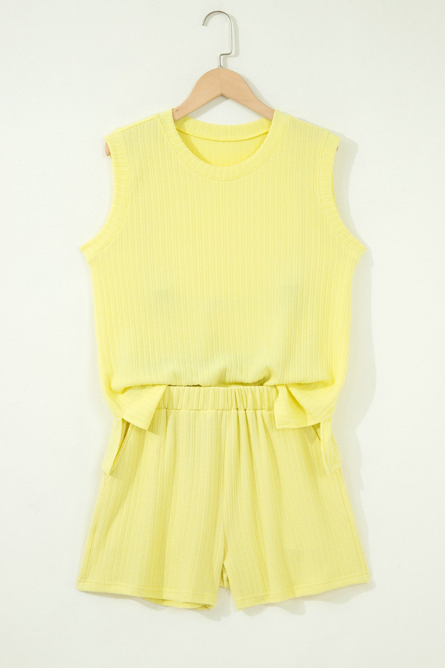 Solid Textured Loose Tank Top & Shorts Set