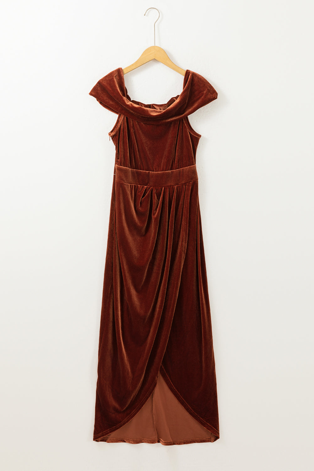 Velvet Off Shoulder Wrap Dress