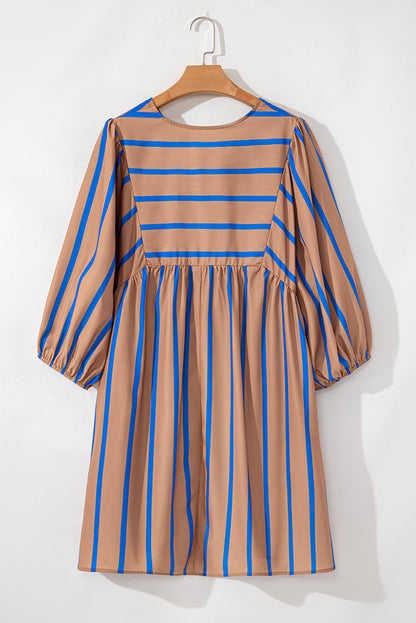 Plus Size Stripe 3/4 Sleeve Babydoll Dress