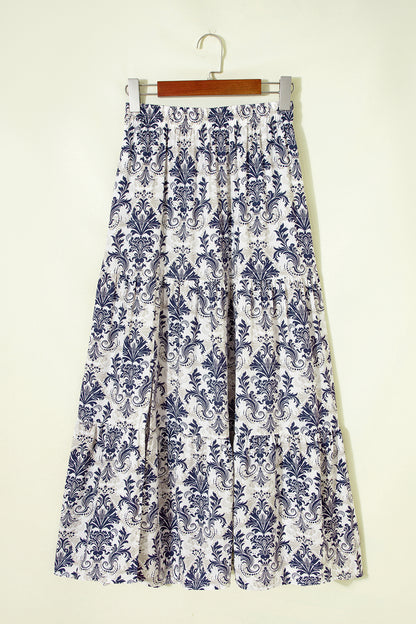 Boho Floral Tiered Maxi Skirt Split