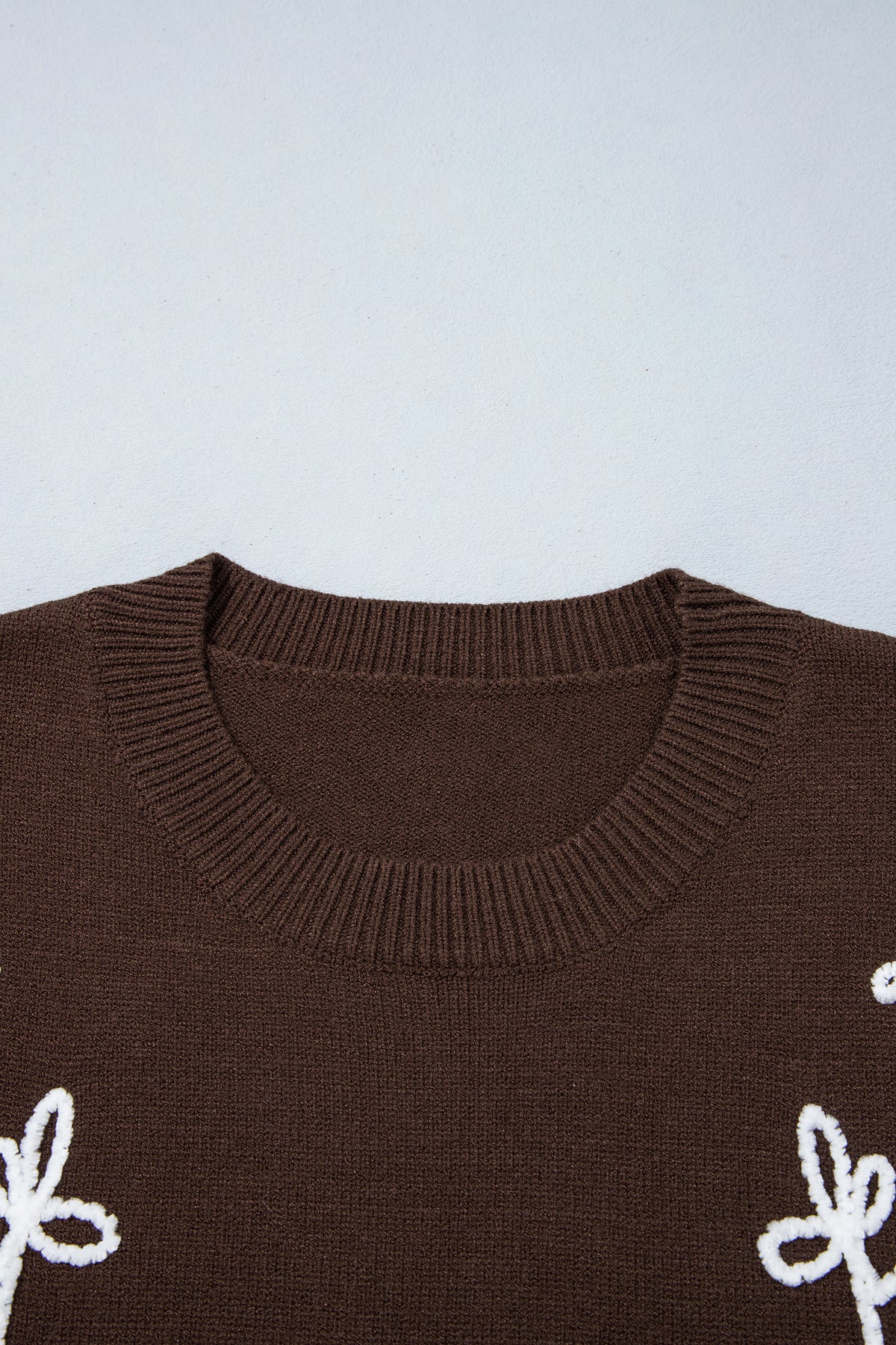 Floral Embroidered Round Neck Long Sleeve Sweater