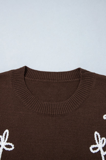 Floral Embroidered Round Neck Long Sleeve Sweater