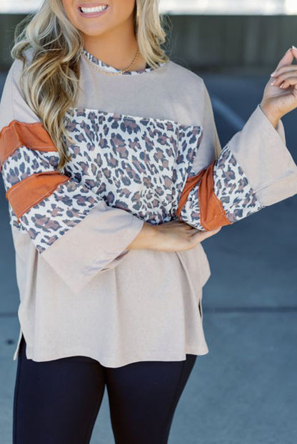 Leopard Colorblock Bell Sleeve Top