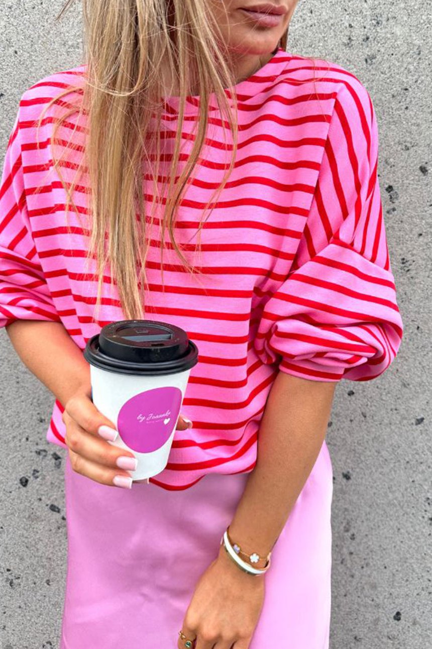 Stripe Crewneck Drop Shoulder Sweatshirt