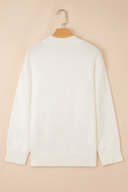 Embroidered Flower Ribbed Loose Sweater