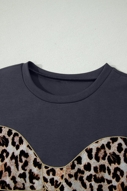 Leopard Bow Patched Short Sleeve T-Shirt Long Dress