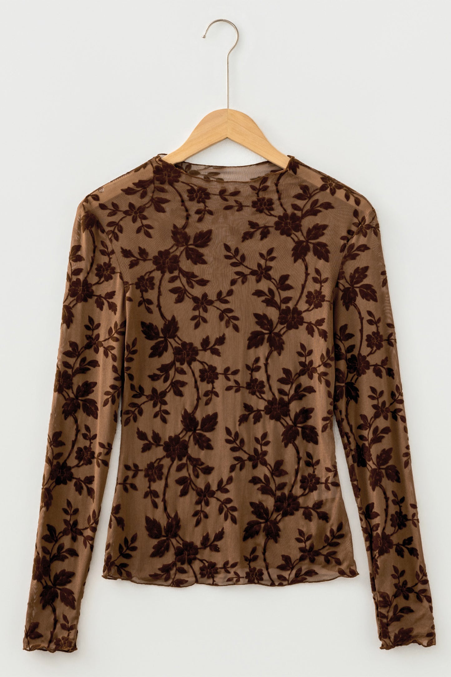 Floral Velvet Burnout Mesh Long Sleeve Top