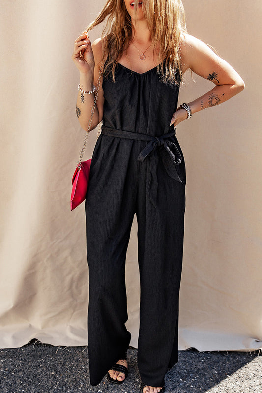 Spaghetti Strap Belted Jumpsuit w/Pockets