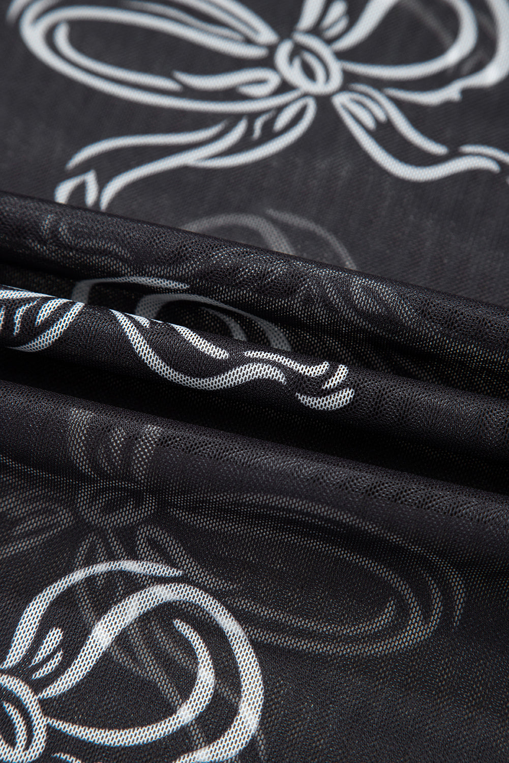 Bow Tie Mesh Long Sleeve Top