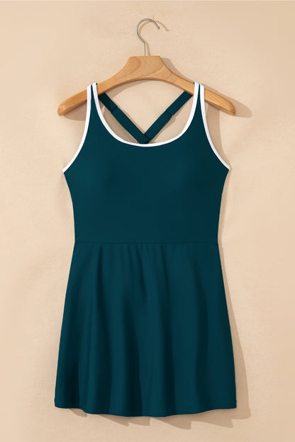 Contrast Trim Ruffle High Waist Swim Dress