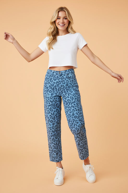 Leopard High Waist Straight Jeans