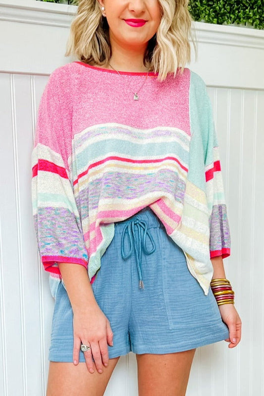 Colorblock Stripe 3/4 Sleeve Top