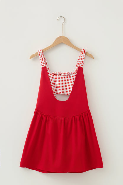 Gingham Patchwork Faux Two Piece Mini Dress