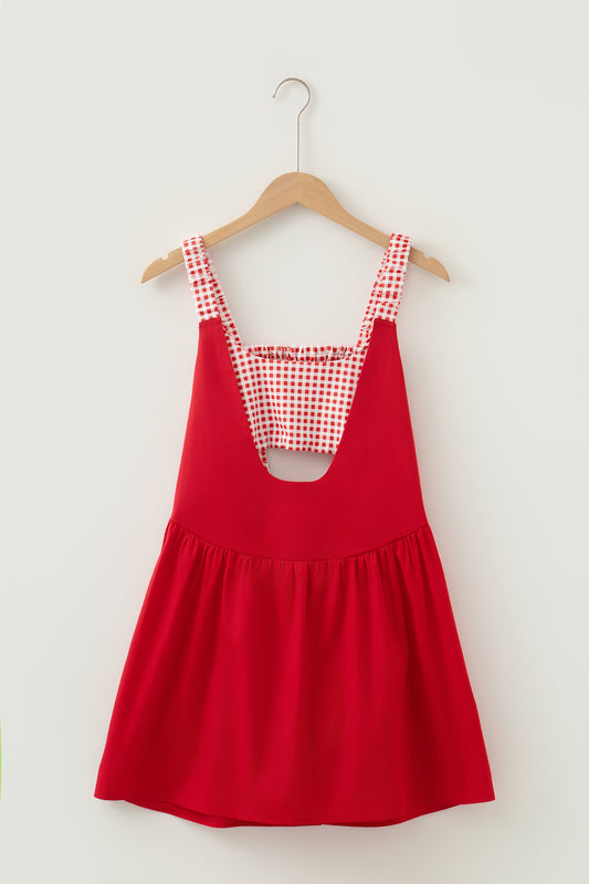 Gingham Patchwork Faux Two Piece Mini Dress