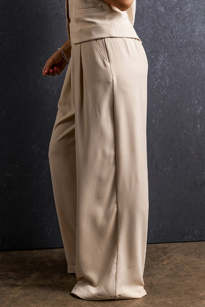 Pleated Wide Leg Pocketed Pants