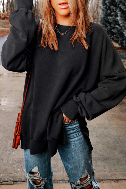 Ribbed Trim Drop Shoulder Sweatshirt