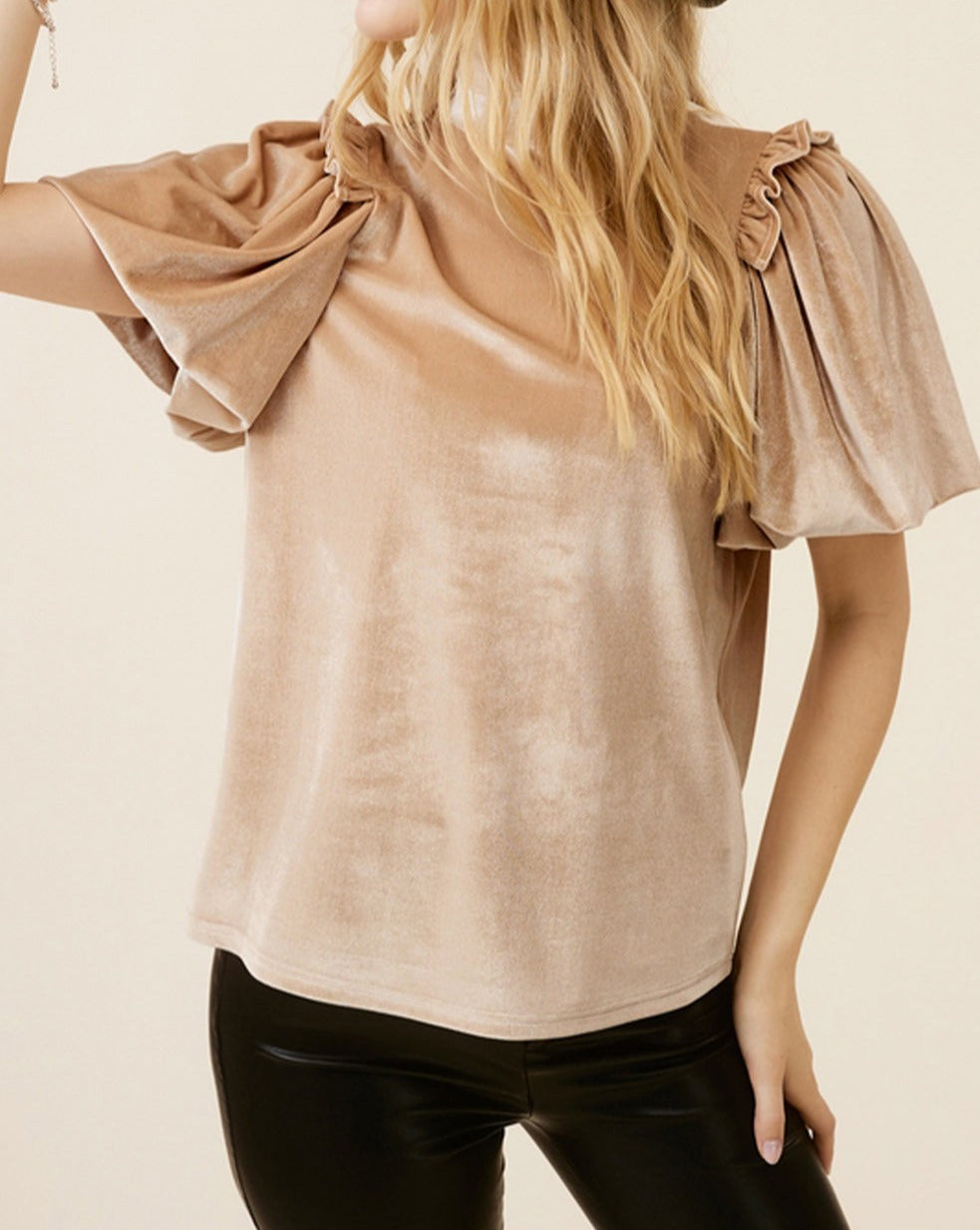 Velvet Frilled Puff Sleeve Blouse