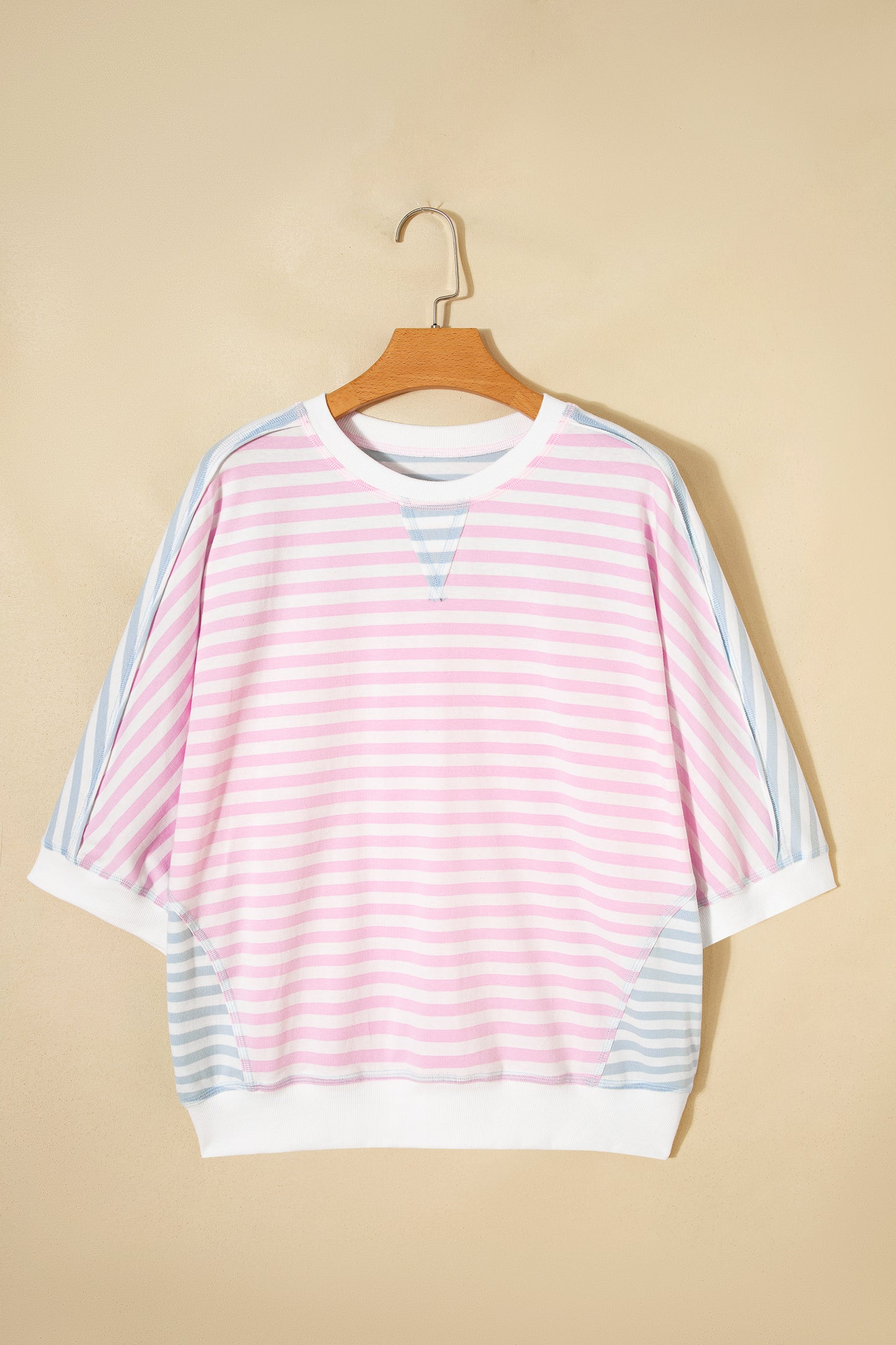 Stripe Oversize Dolman Sleeve Patchwork T-Shirt