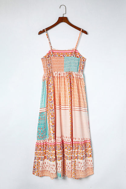 Boho Floral Patchwork Square Neck Sundress