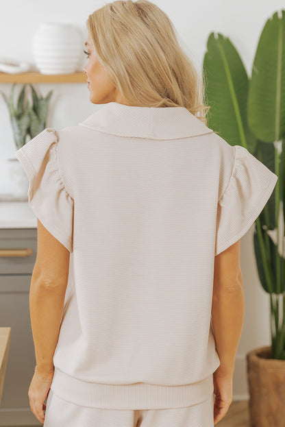 Textured Ruffle Half Zip Top and Pants Set