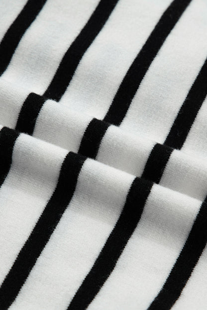 Stripe Ruffle Knit Short Sleeve Buttoned Cardigan