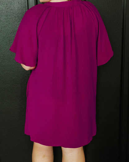 Pleated Wide Short Sleeve Dress Plus Size