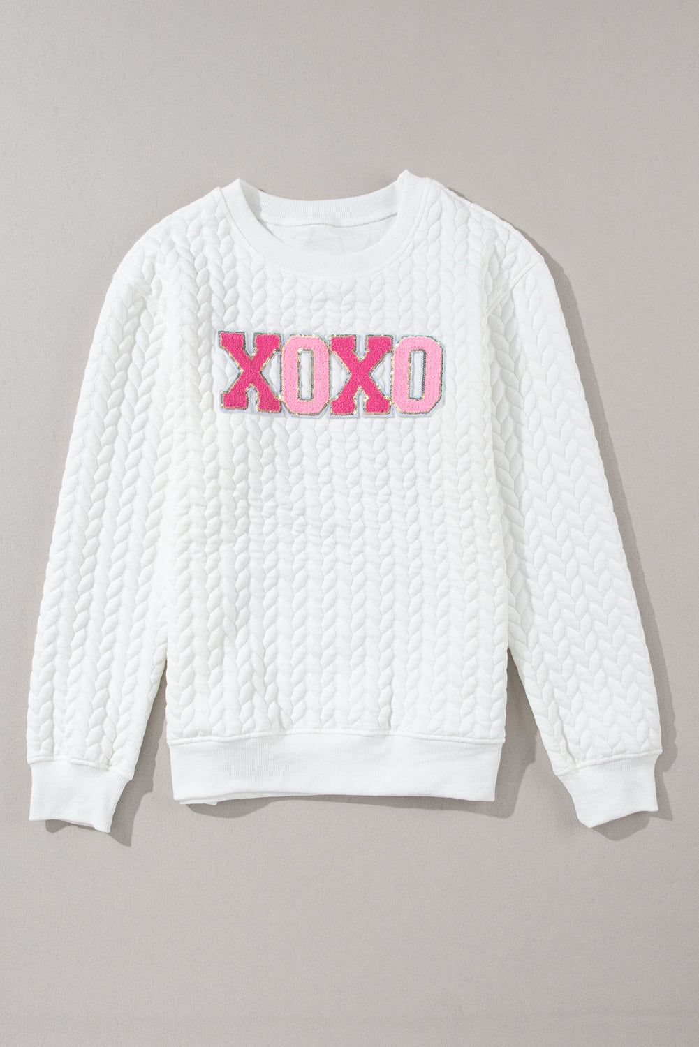 Embroidered Patch Cable Knit Pullover Sweatshirt