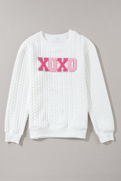 Embroidered Patch Cable Knit Pullover Sweatshirt