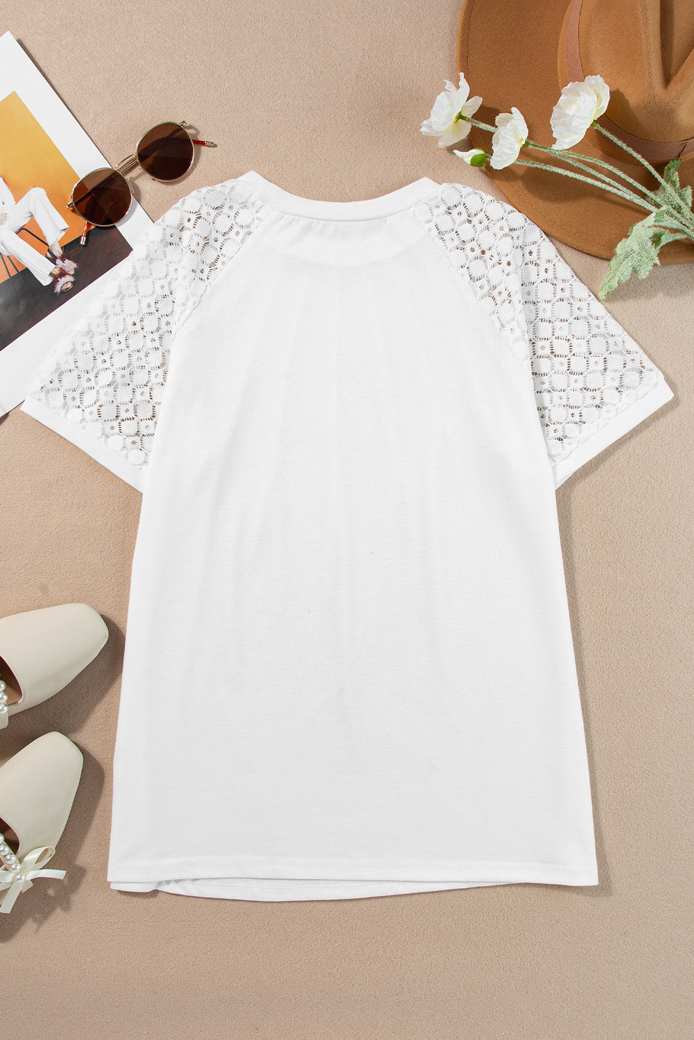 Seamed Detail Contrast Lace Raglan Sleeve Tee