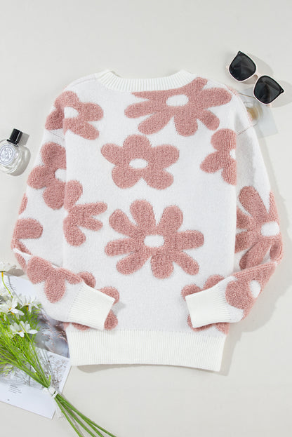 Floral Textured Drop Shoulder Sweater