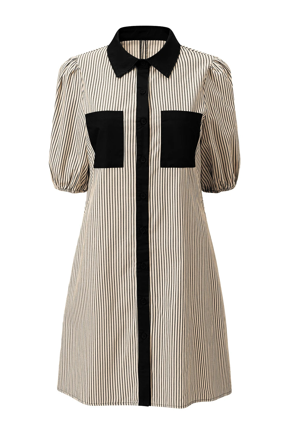 Stripe Patchwork Chest Pocket Mini Shirt Dress