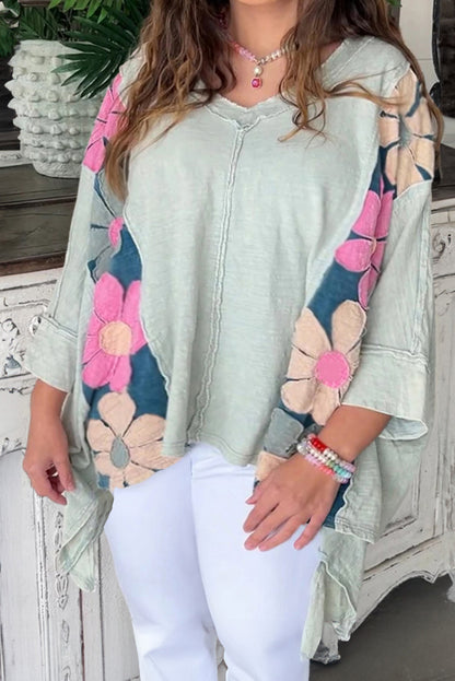 Floral Colorblock High Low Top Plus Size