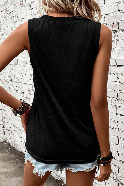 Ribbed Trim V-Neck Tank Top