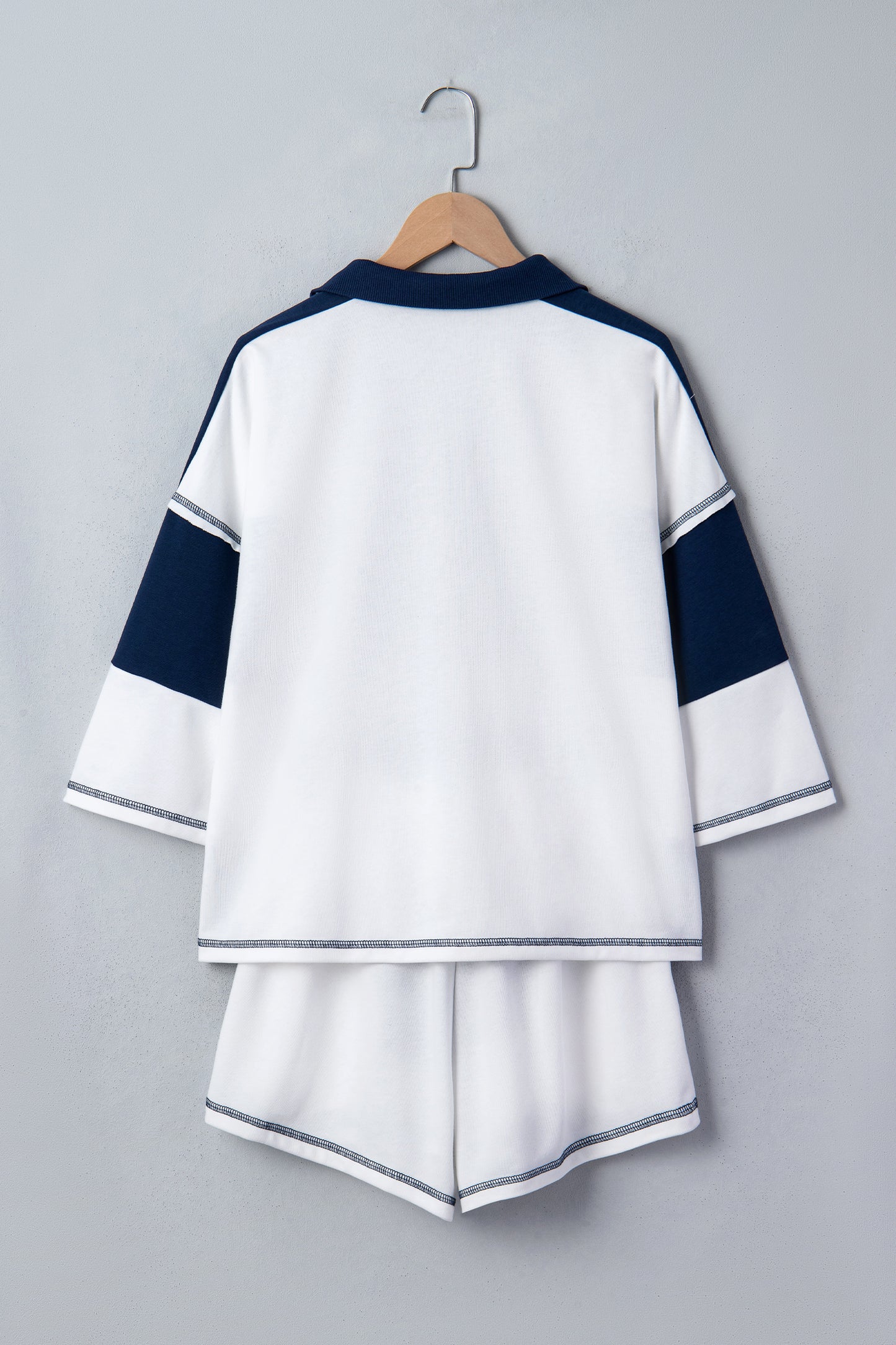 Exposed Seam 3/4 Sleeve Top & Elastic Waist Shorts Set