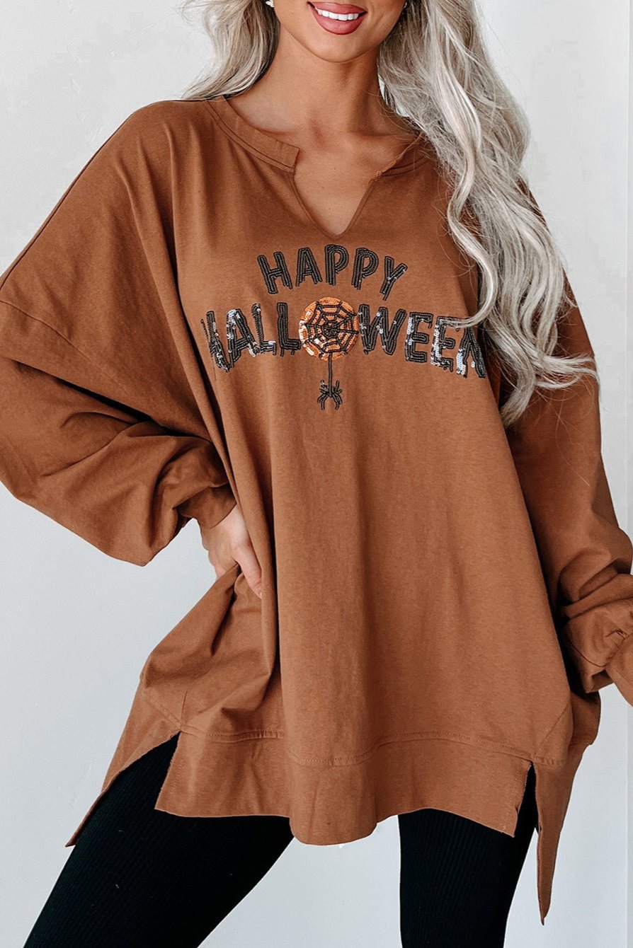 Happy Halloween Sequin Long Sleeve Top