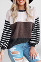 Colorblock Stripe Puff Sleeve Pullover