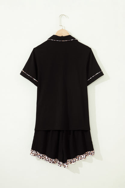 Leopard Patchwork Top & Shorts Pajama Set
