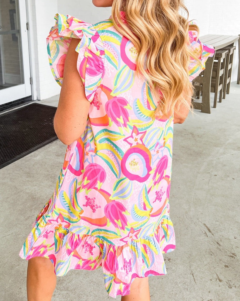 Floral Ruffle Flutter Sleeve Dress