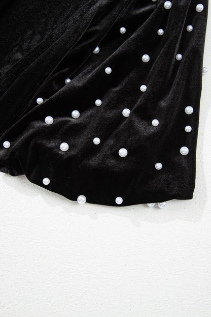 Velvet Pearl Beaded Puff Sleeve Top