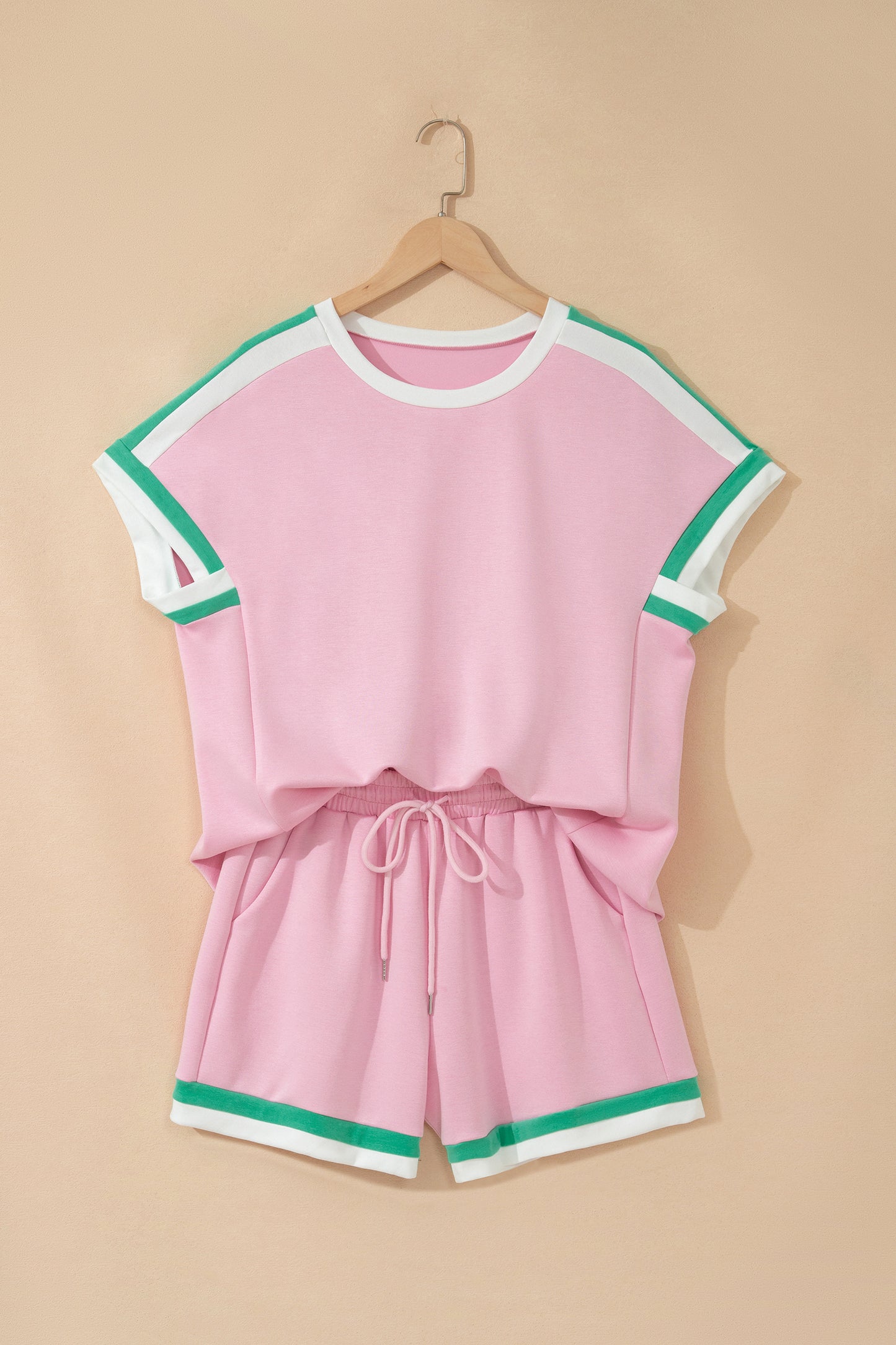 Stripe Trim T-Shirt & Drawstring Shorts Set
