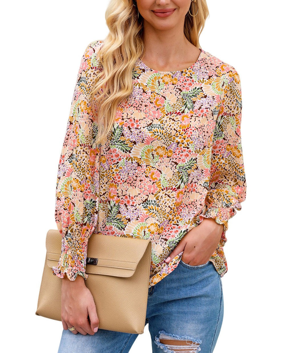 Floral Smocked Long Sleeve Blouse