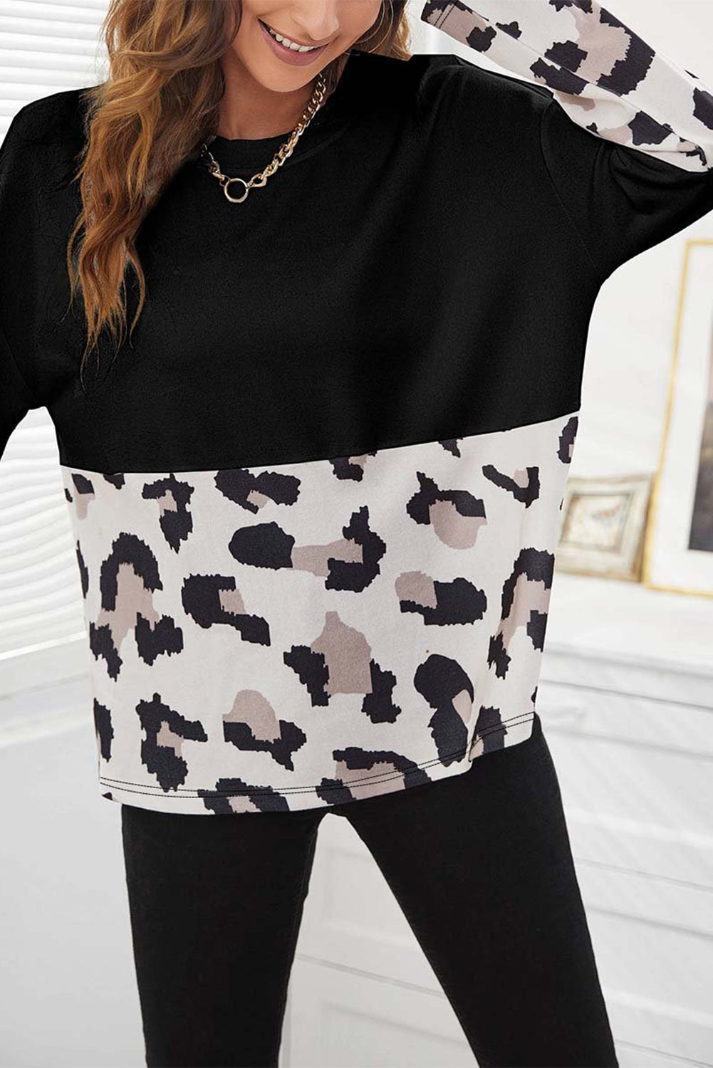 Leopard Colorblock Long Sleeve Top