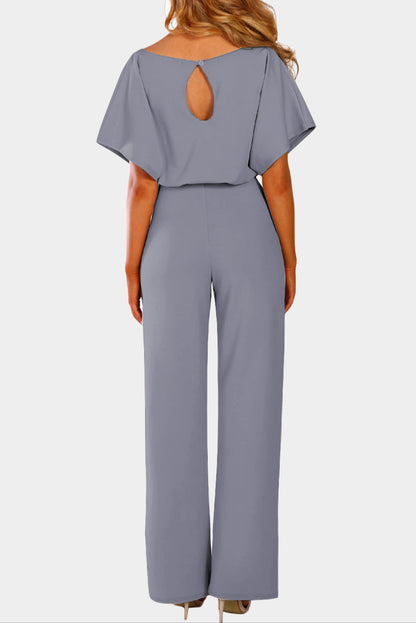 Solid Belted Wide Leg Jumpsuit