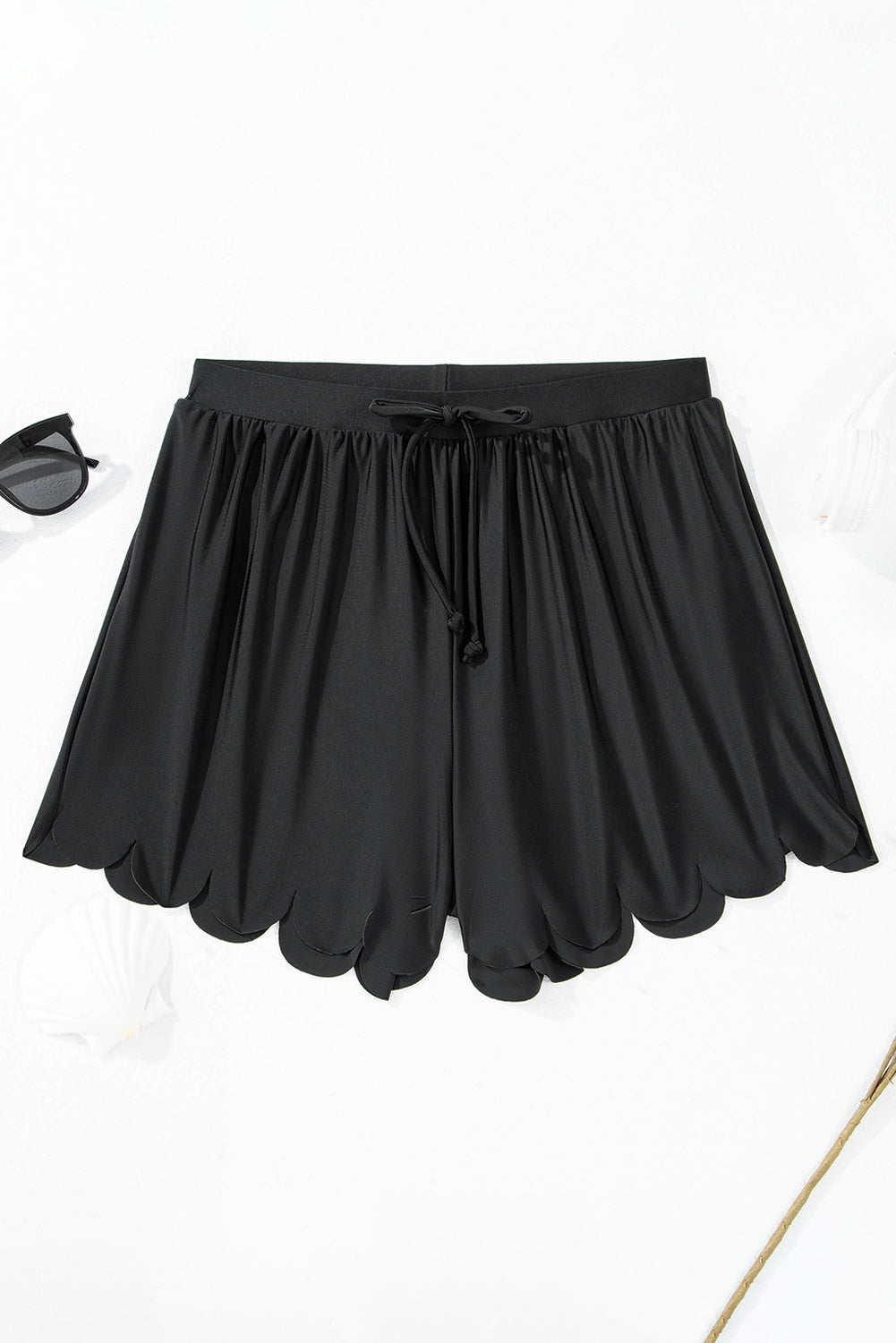 Solid Scalloped Trim Swim Shorts