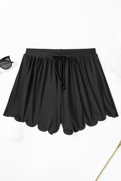 Solid Scalloped Trim Swim Shorts