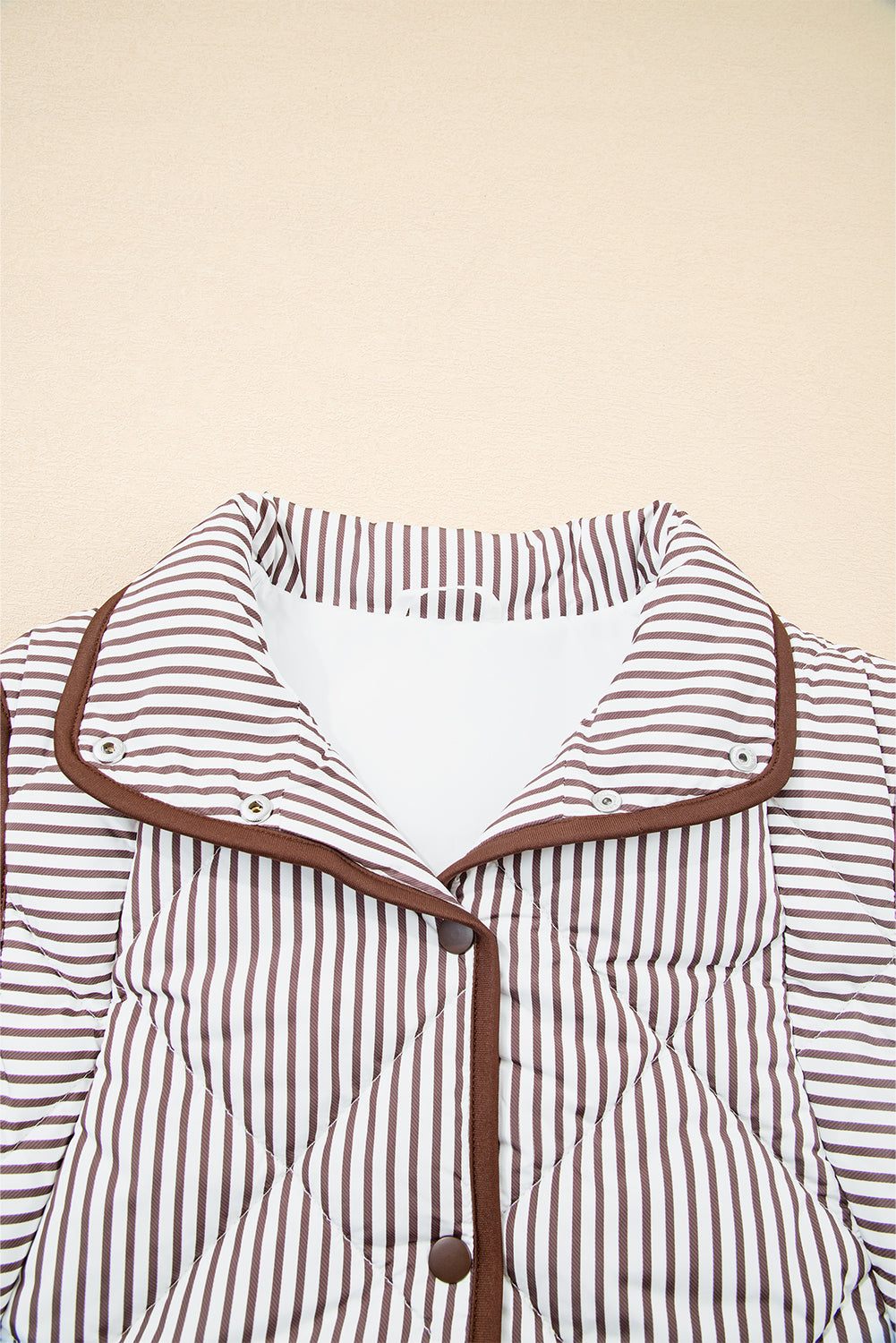 Stripe Contrast Trim Snap Button Collared Vest
