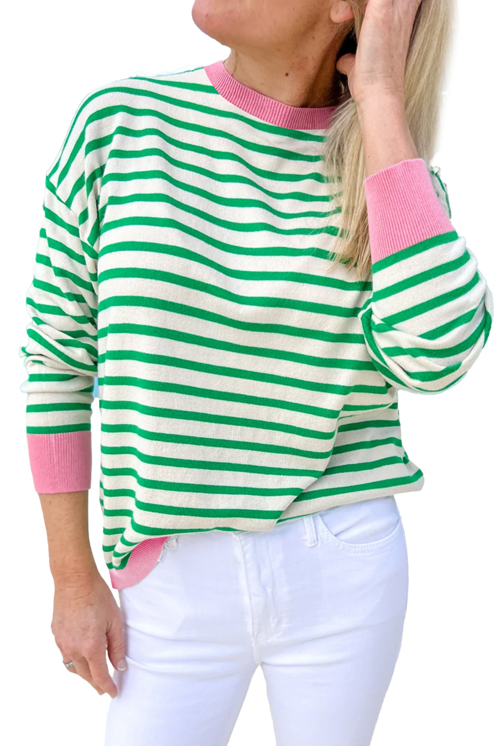 Stripe Contrast Edge Long Sleeve Top