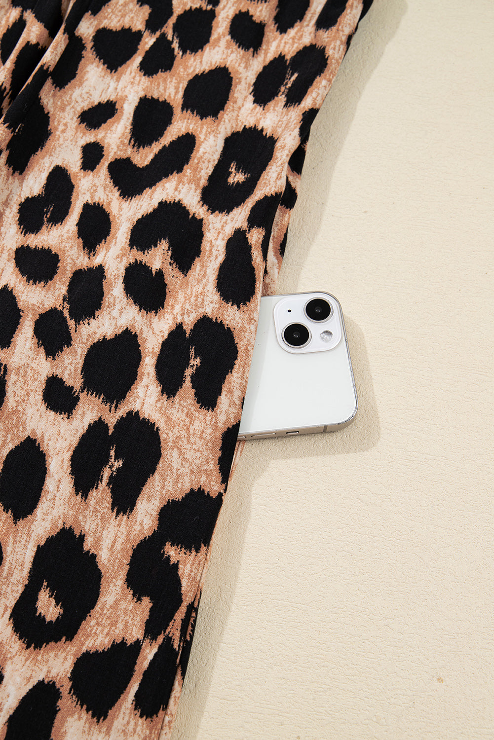 Leopard Smocked V-Neck Flowy Midi Dress