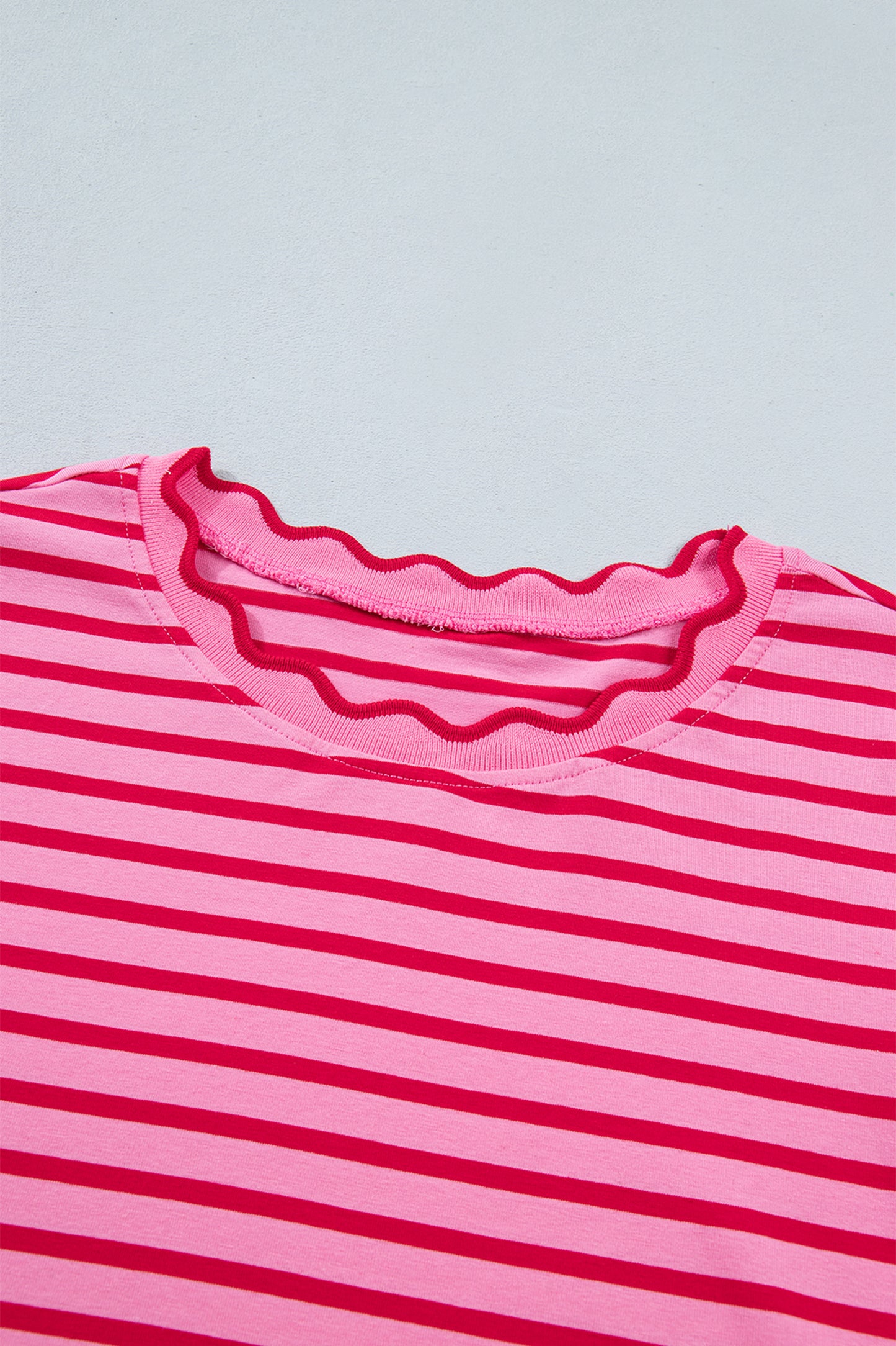 Stripe Scallop Trim Round Neck T-Shirt
